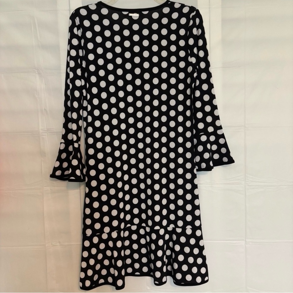 Michael Kors Black and White Polka Dot Long Sleeve Dress